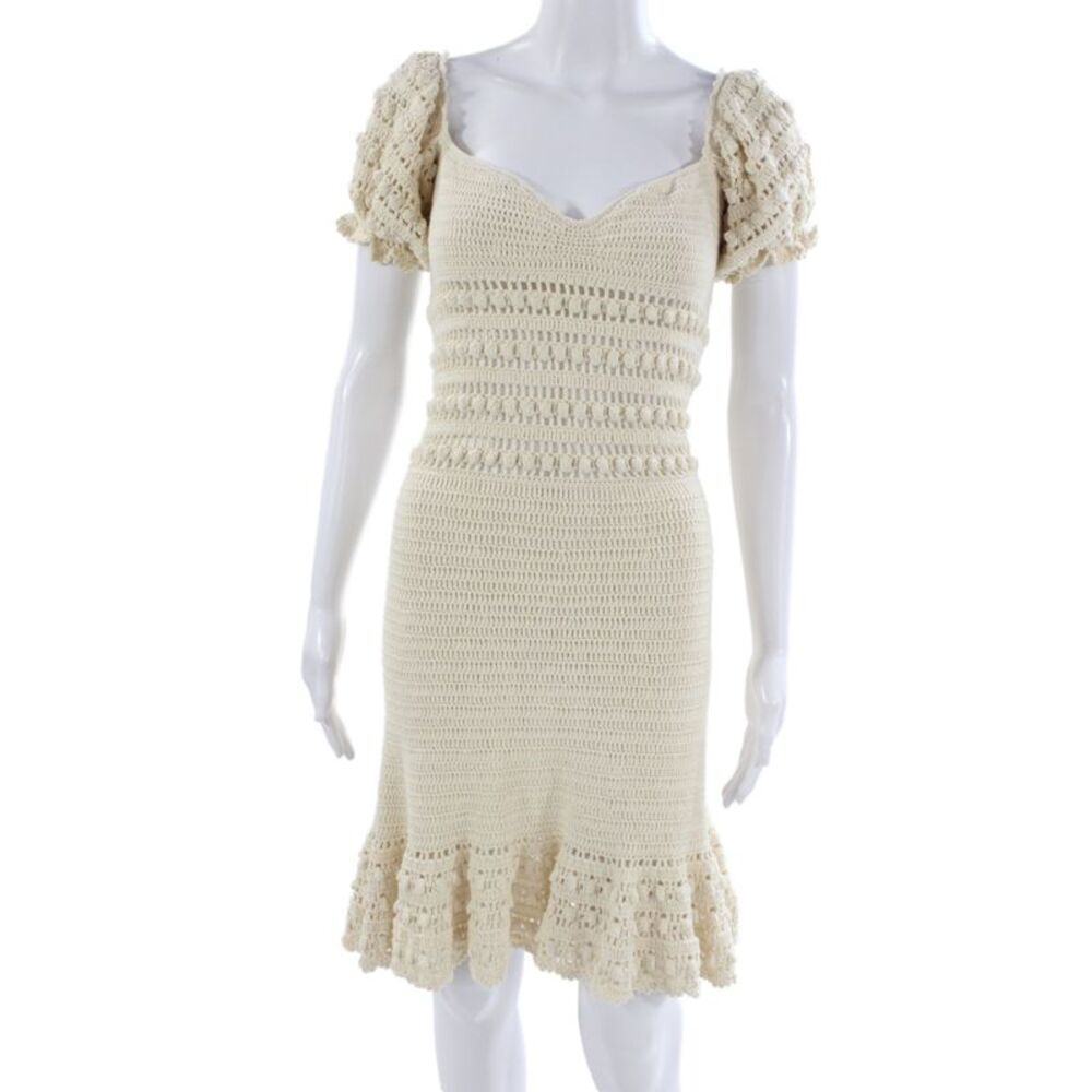 Stella Pardo Women Sweater Dress V-Neck Knee Length Short Sleeve Beige Size S